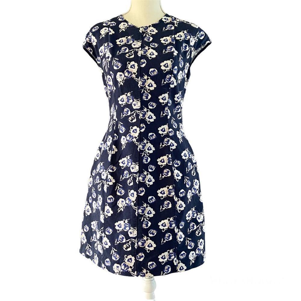 GAP Floral Navy Linen Cotton Cap Sleeve Mini Dress 2